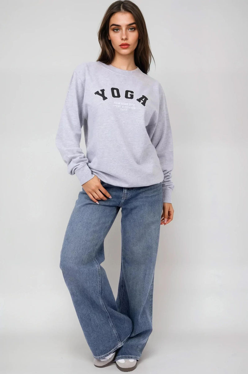 Grey Yoga Printed Sweatshirt - jqwholesale.com