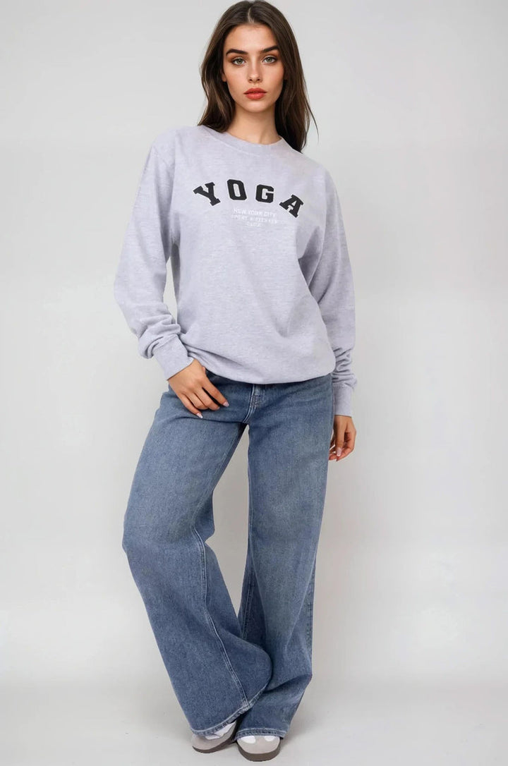 Grey Yoga Printed Sweatshirt - jqwholesale.com