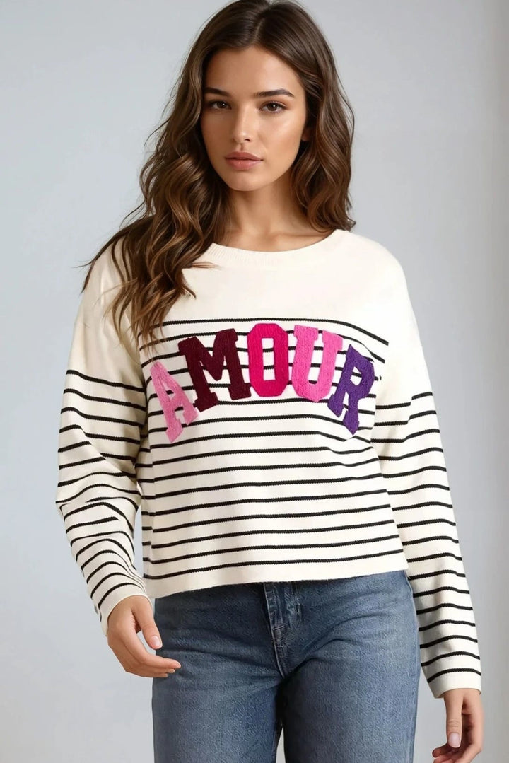 Stone 'Amour' Stripe Jumper - jqwholesale.com