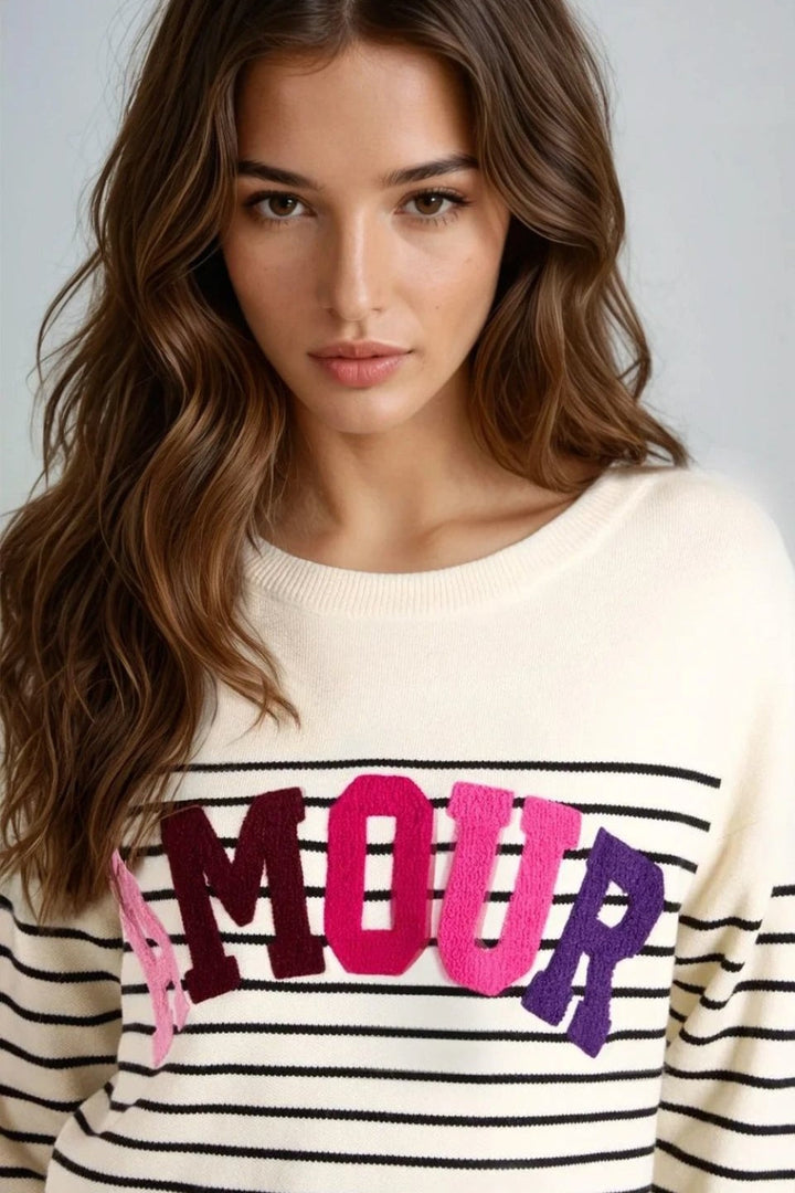 Stone 'Amour' Stripe Jumper - jqwholesale.com