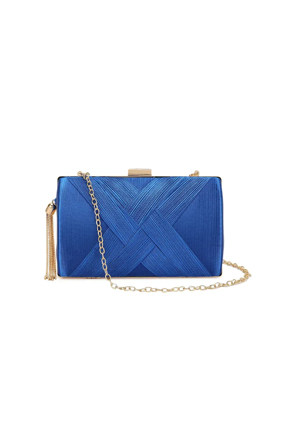 Royal Blue Satin Clutch Bag With Tassels - jqwholesale.com