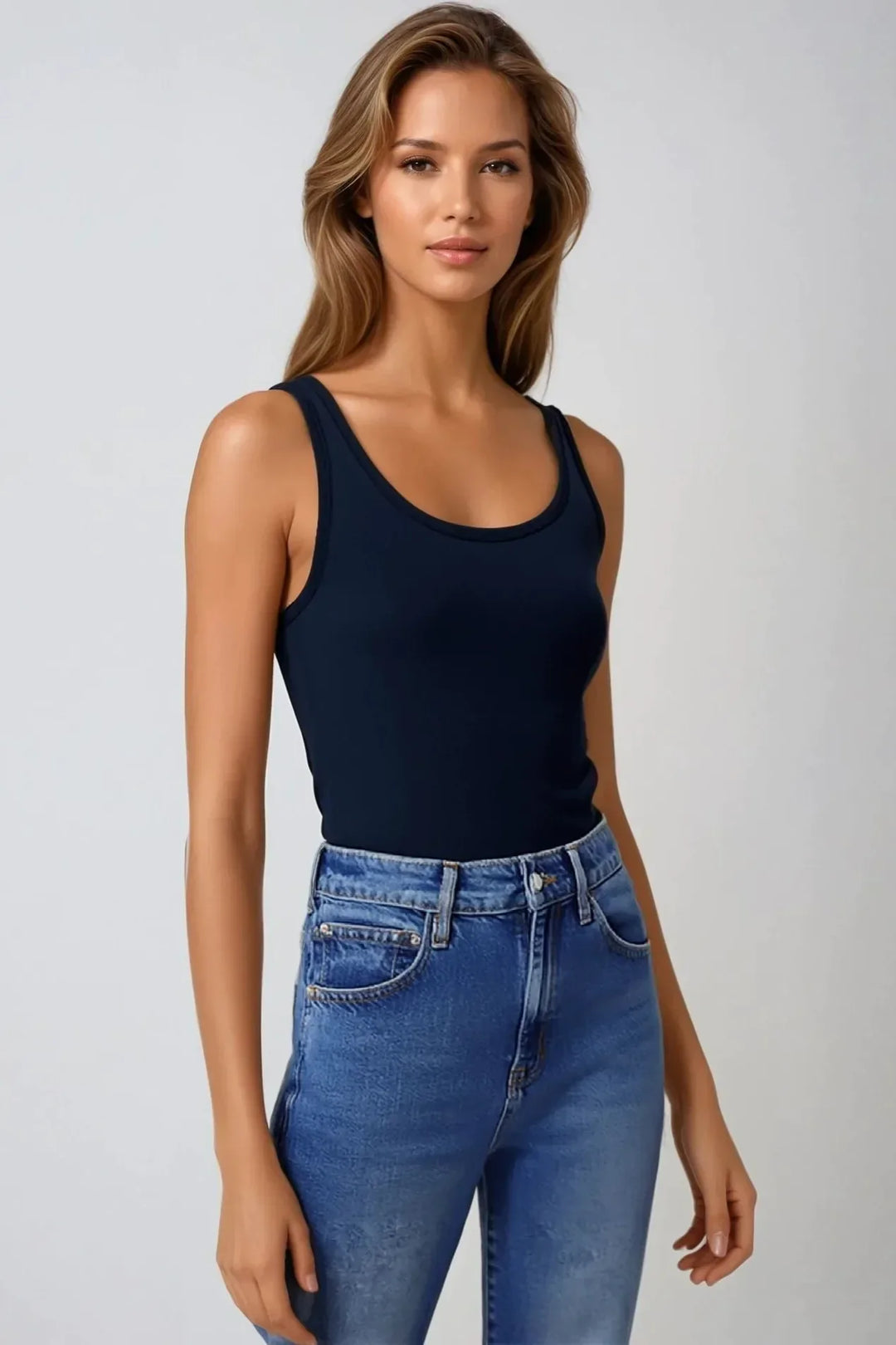 Navy Cotton Vest Top - jqwholesale.com