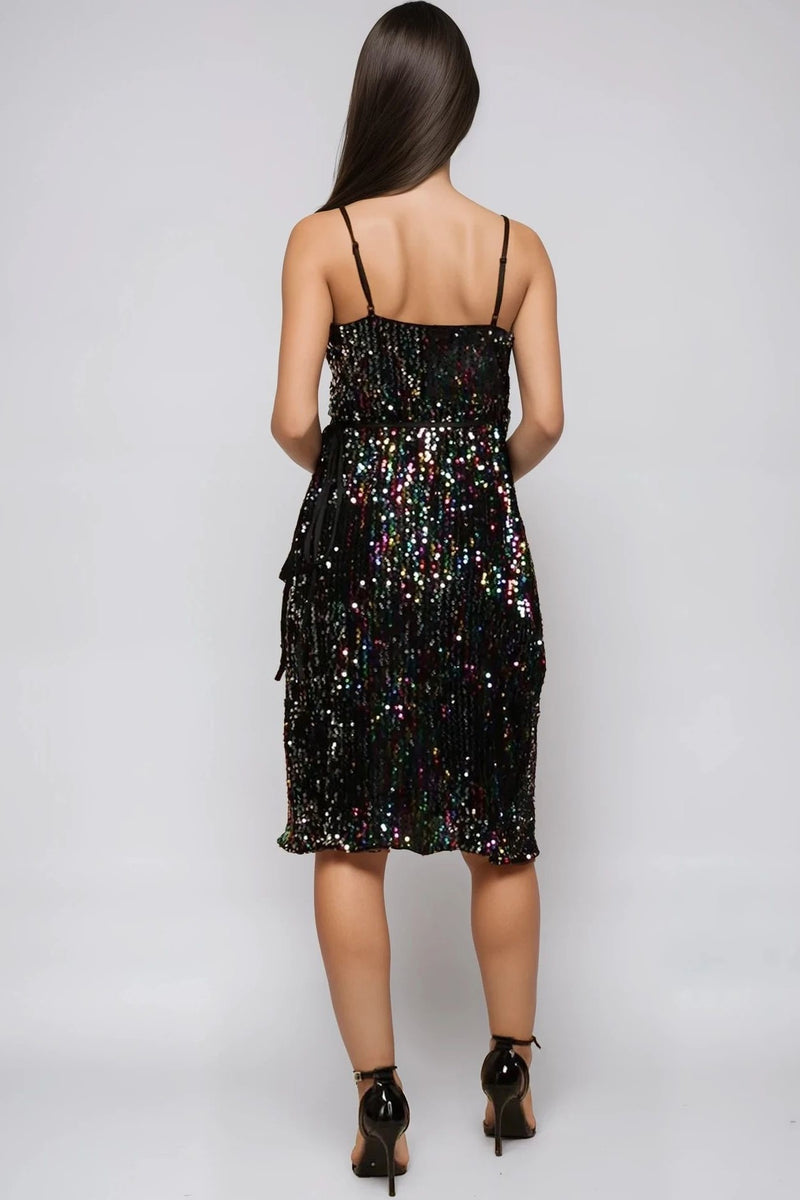 Multicolour Sequin Velvet Mini Wrap Dress - jqwholesale.com