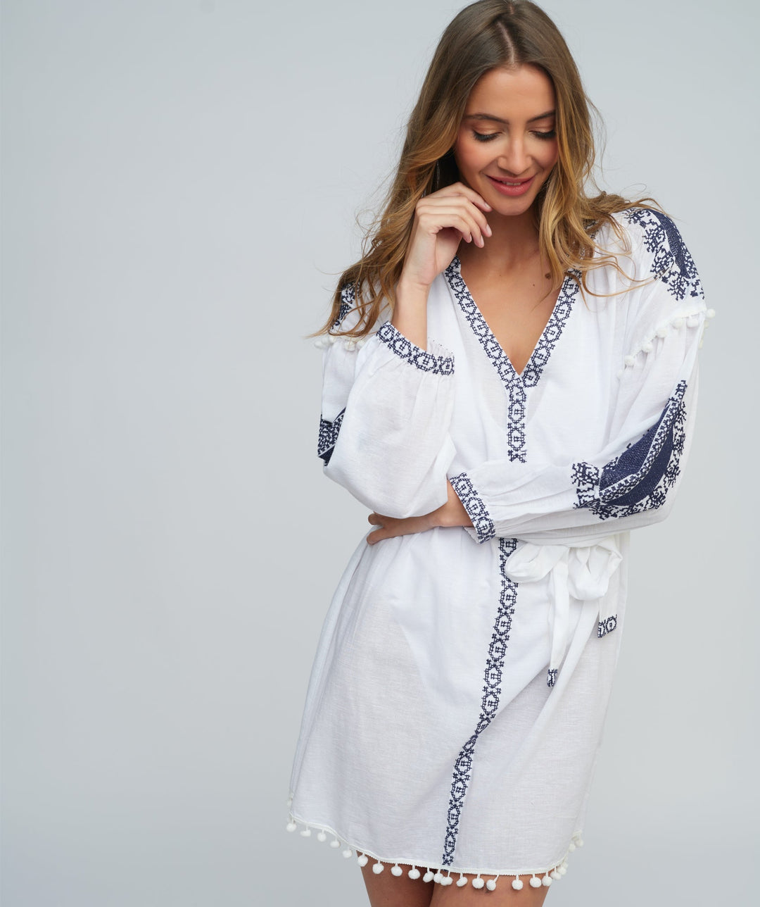 Amara Tunic - White/Navy - jqwholesale.com