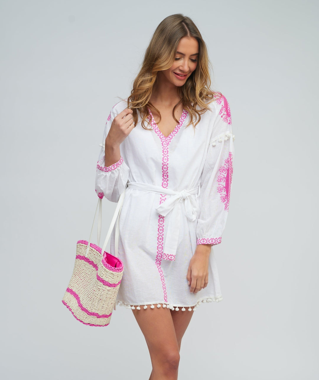 Amara Tunic - White/Pink - jqwholesale.com