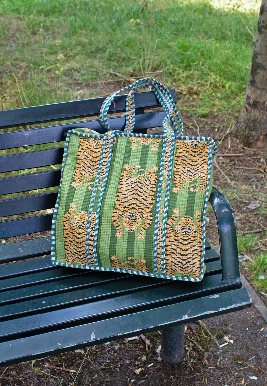 Quilted Printed Tote Bag in Green Tiger - jqwholesale.com