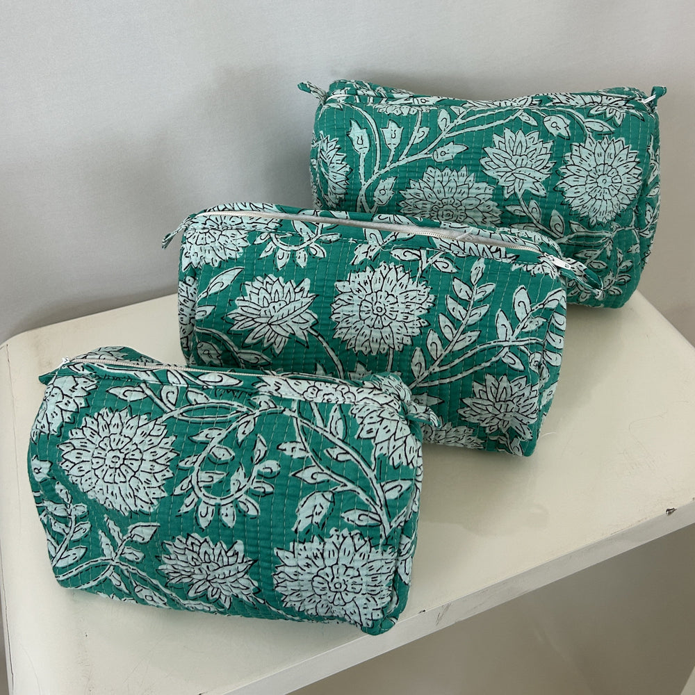 3 Quilted Printed Wash Bag in Mint - jqwholesale.com