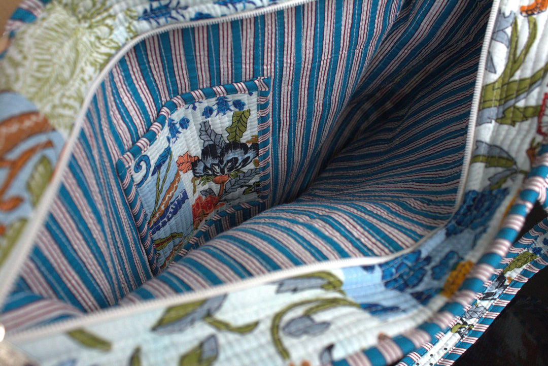 Quilted Printed Tote Bag in White Patchwork - jqwholesale.com