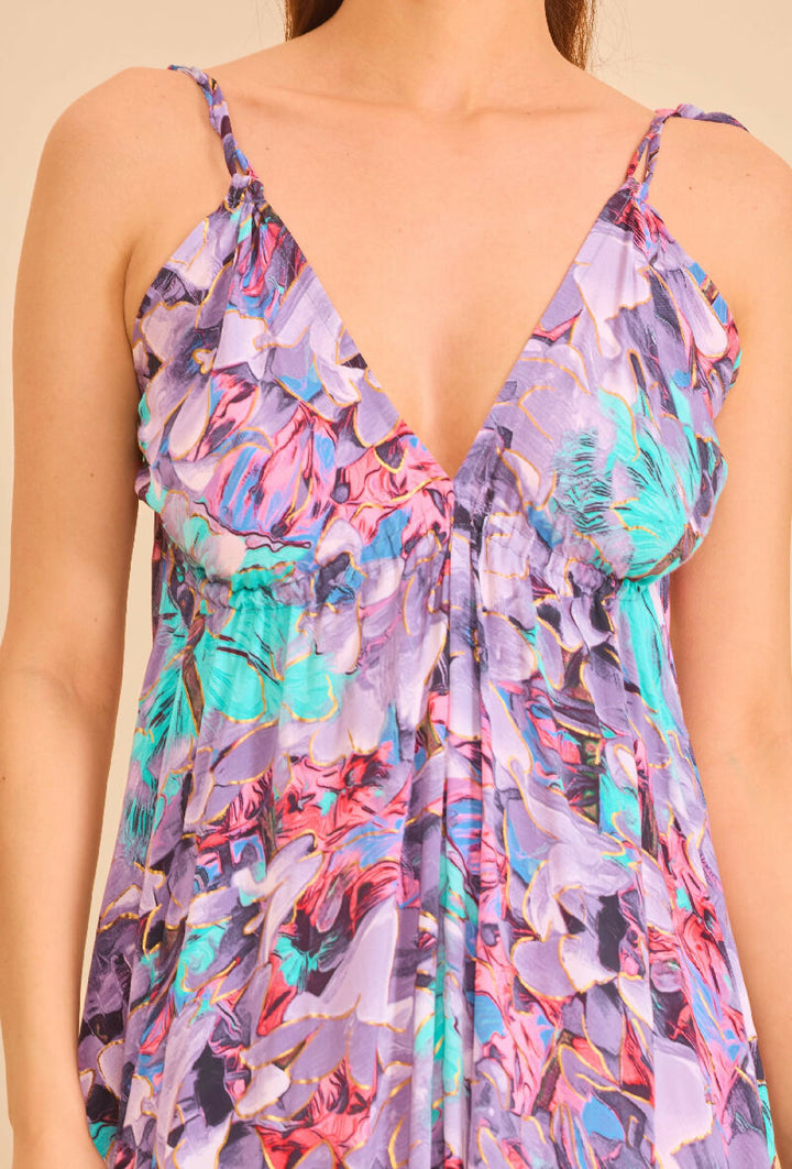 Long bohemian silk backless dress - Gray