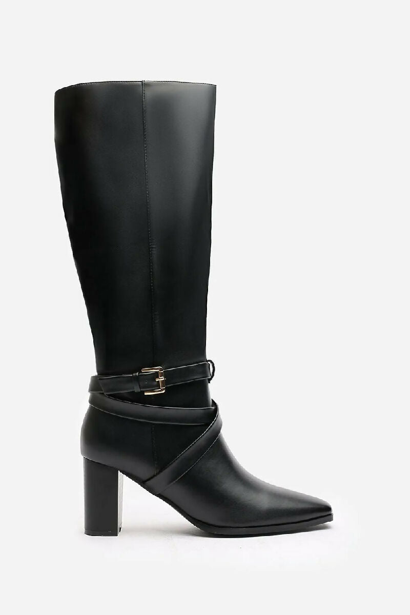 BLACK KNEE HIGH BLOCK HEELED BOOT (PACK OF 12 PAIRS UK3-UK8) - jqwholesale.com