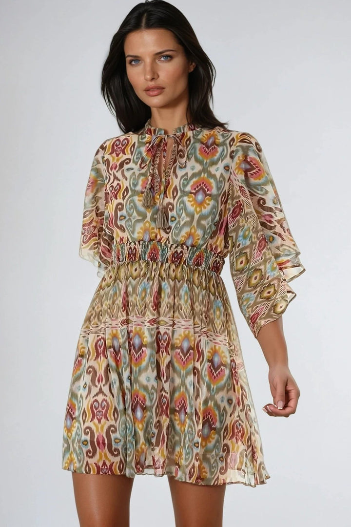 Khaki Tiered Mini Dress - jqwholesale.com