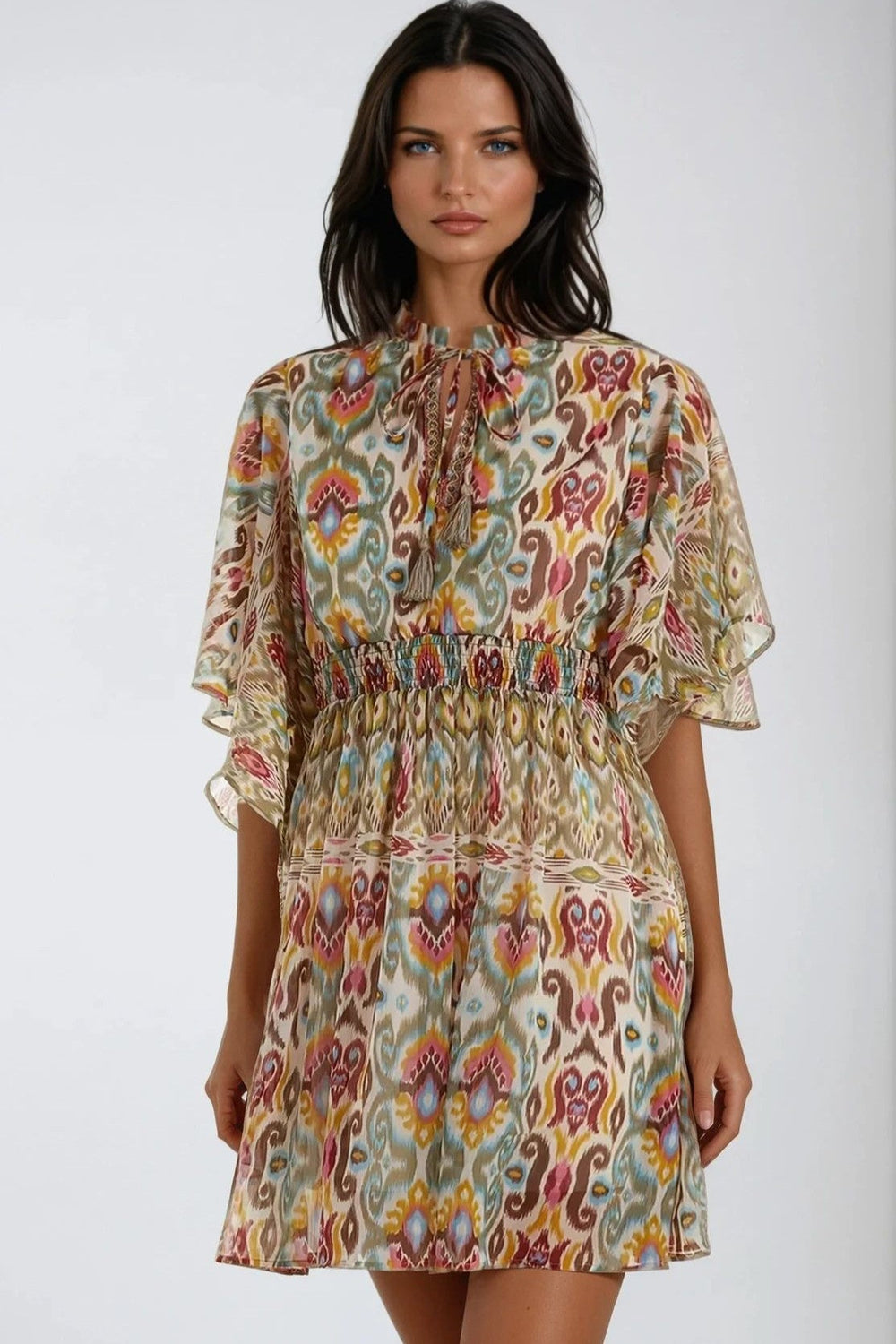 Khaki Tiered Mini Dress - jqwholesale.com