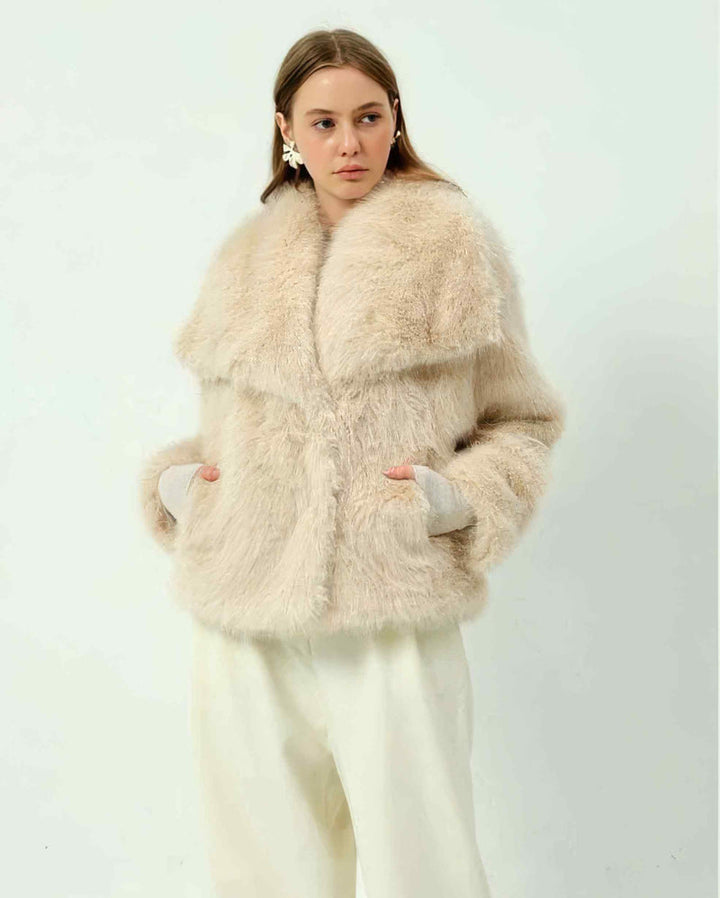 Big Collar Soft Touch Luxurious Faux Fur Coat (2P.PACK)