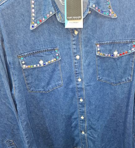 (3p. pack) Coloured Crystal and Pearl Cotton Denim Shirt - jqwholesale.com
