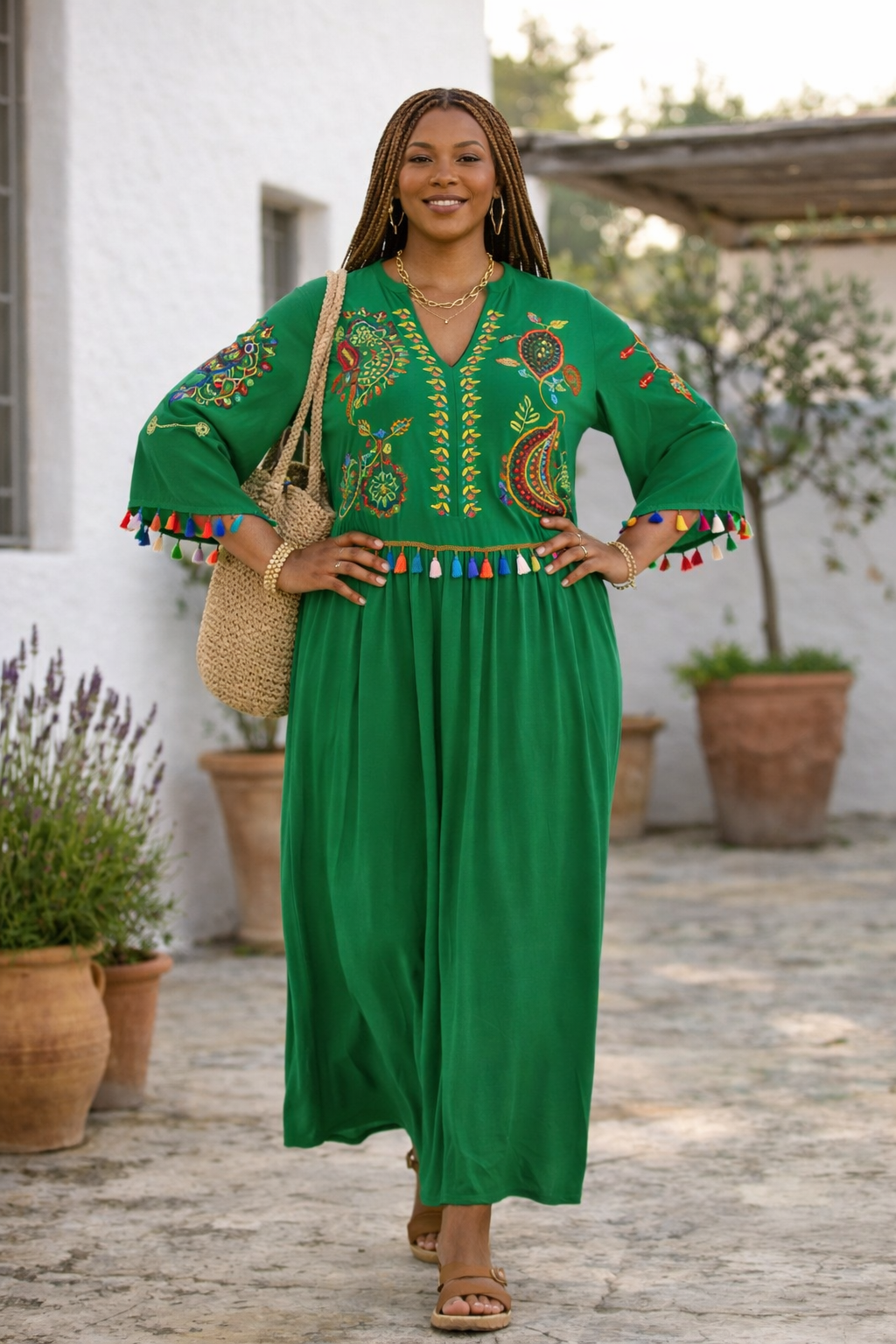 Embroidered Tiered Midi Dress with V-Neck Design | Wholesale Dresses JQ WHOLESALE EUROPE Embroidered Tiered Midi Dress with V-Neck Design | Wholesale Dresses JQ WHOLESALE EUROPE