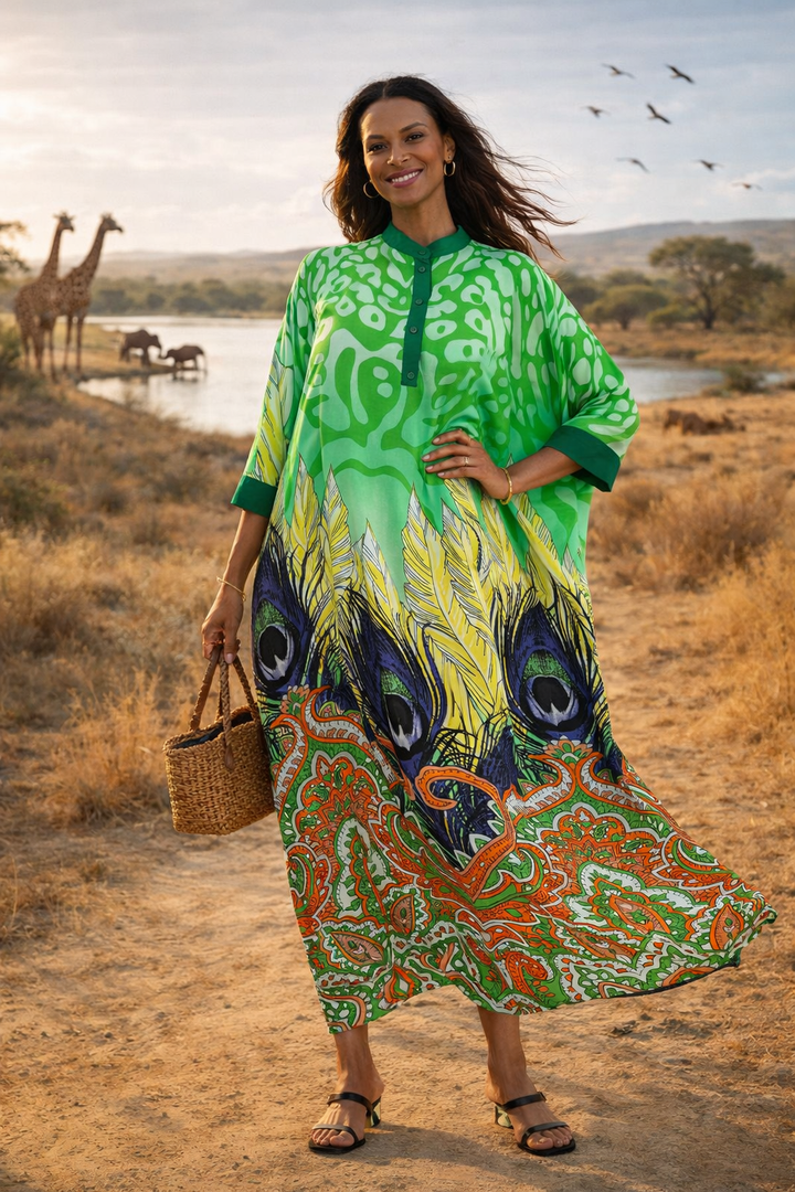 Abstract Print Oversized Maxi Dress in Green