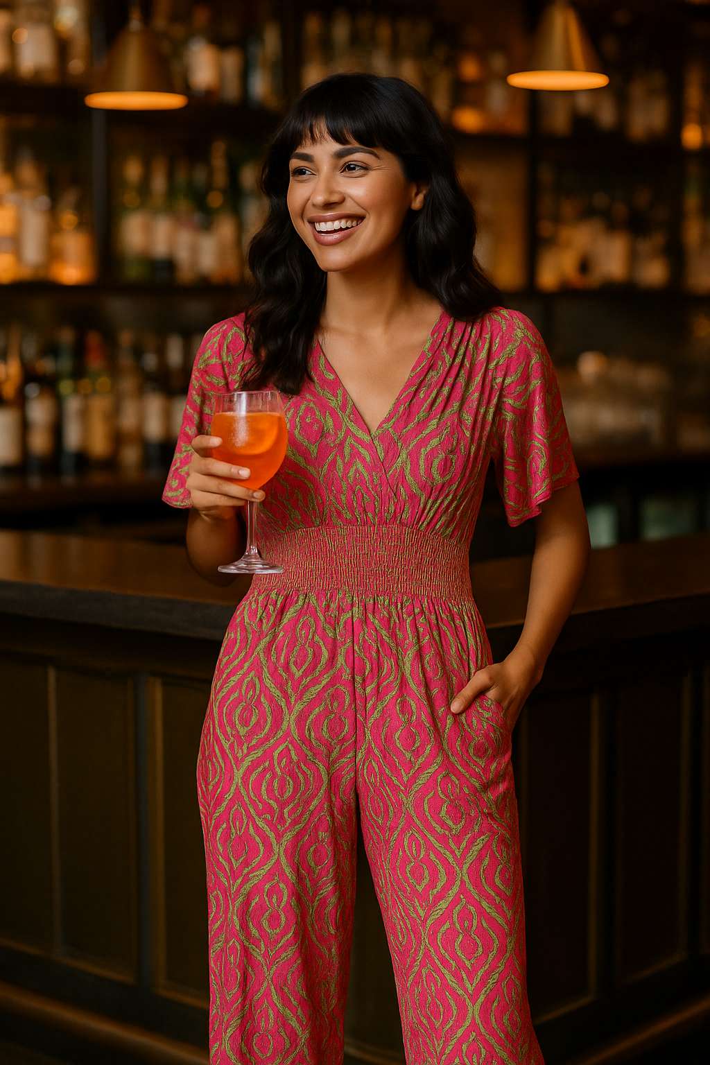 V Neck Tonal Slinky Swirl Gold Fleck Jumpsuit (2p.pack) - jqwholesale.com