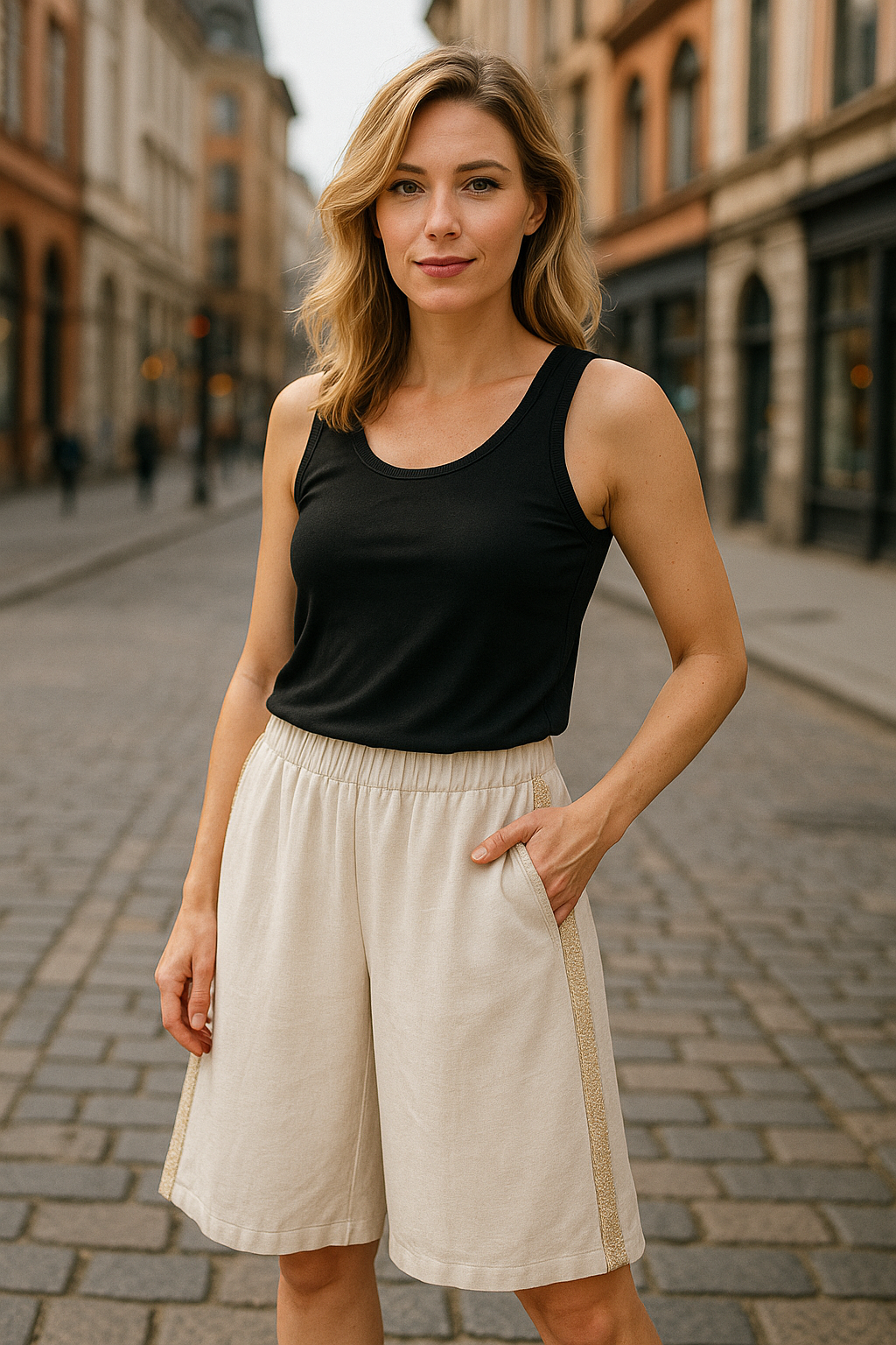 Linen Gold Trim Shorts - jqwholesale.com