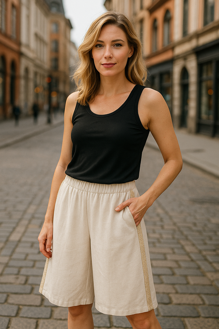 Linen Gold Trim Shorts - jqwholesale.com