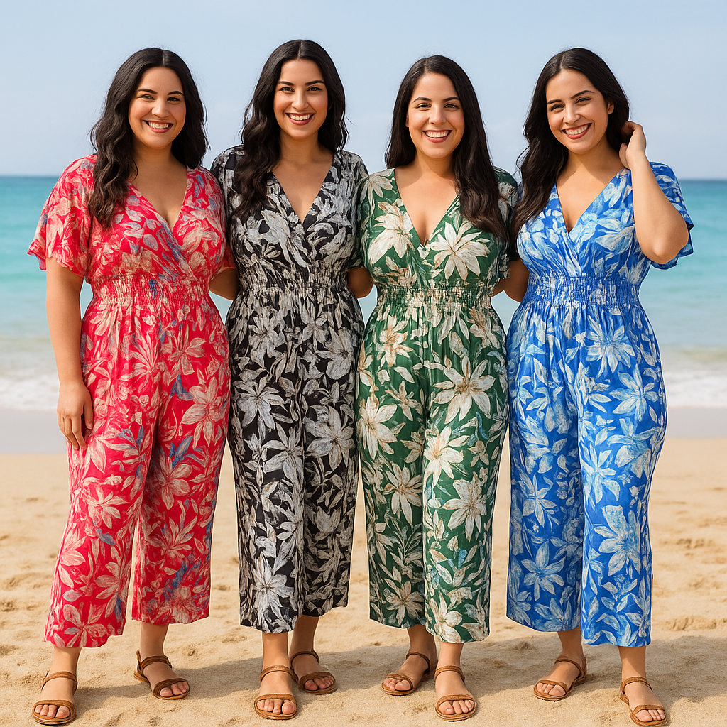 Floral V Neck Slinky Jumpsuit (2p.pack) - jqwholesale.com