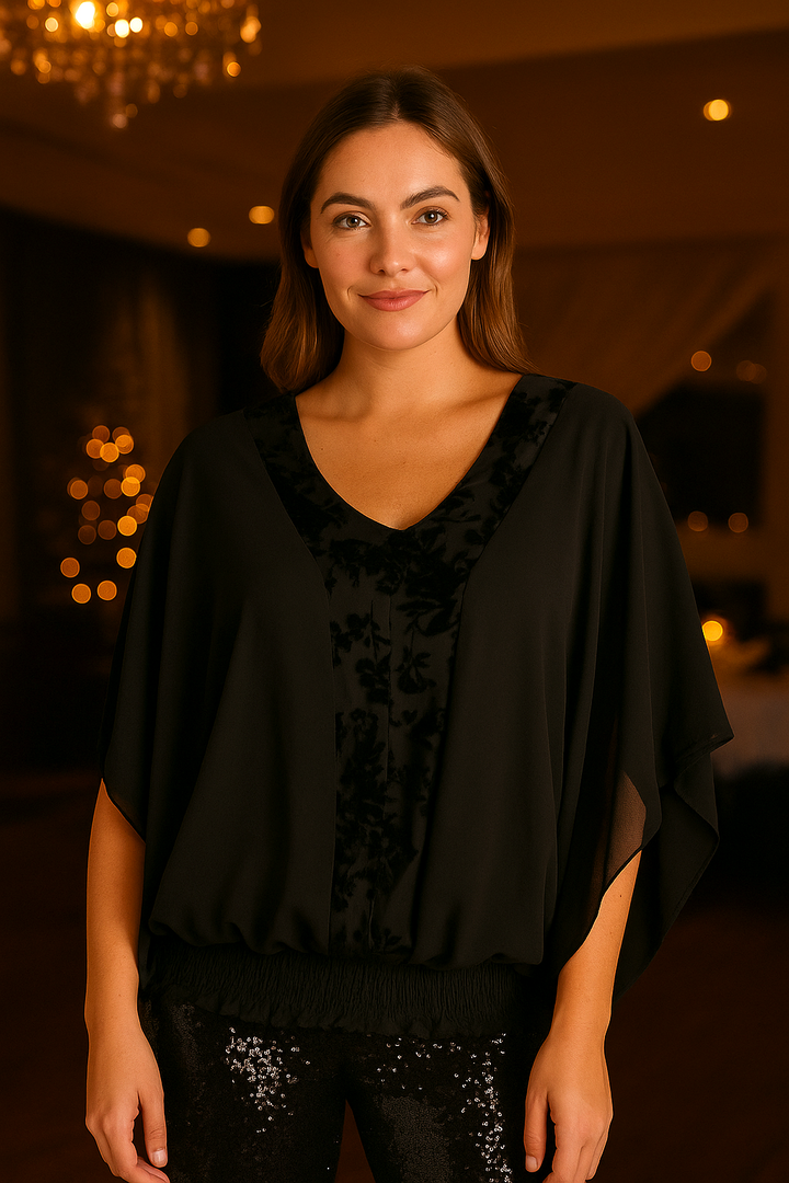 Velvet V neck Angel Sleeve Top