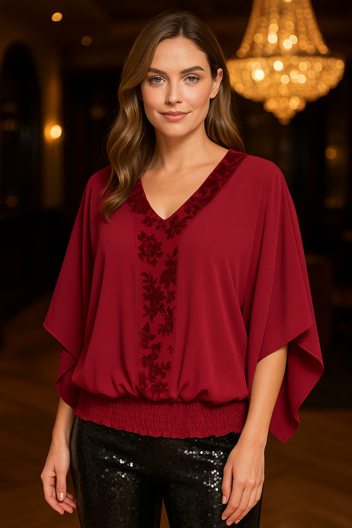 Velvet V neck Angel Sleeve Top