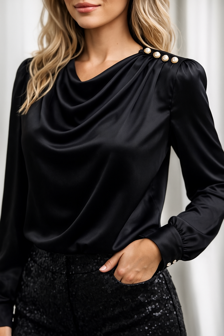 Gold Button Sateen Tunic Blouse