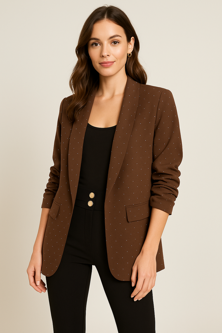 Diamante Hotfix Sparkle Rouched sleeve blazer