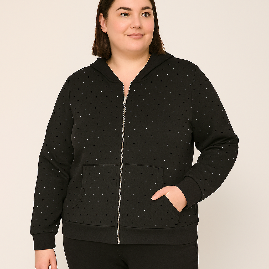Diamante Hotfix Hoodie Zipper