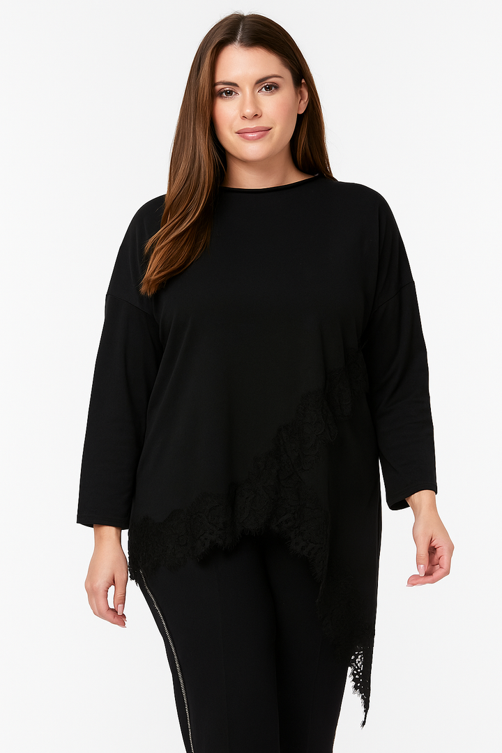 Asymmetric Lace Hem Cotton Tunic