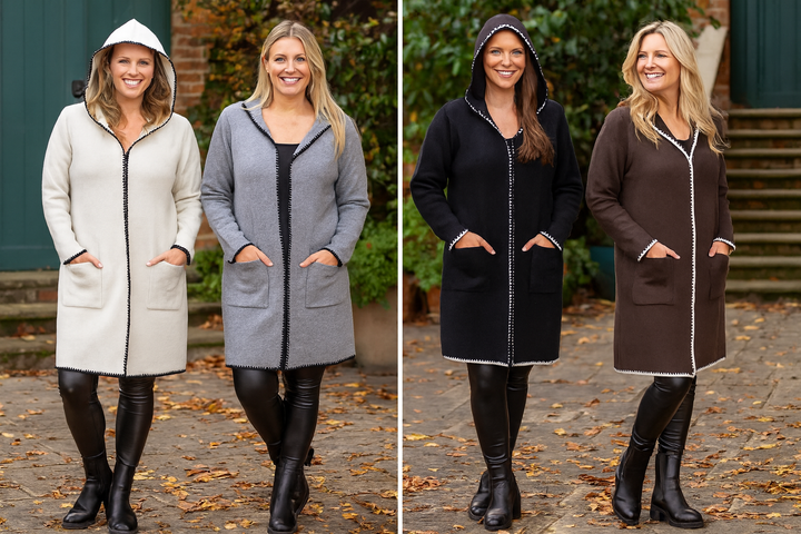 Hooded Contrast Trim 2 pocket Coatigan (2p.pack) - jqwholesale.com