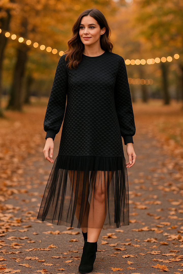 Cotton Knitted Elastane Black Lace Maxi dress - jqwholesale.com