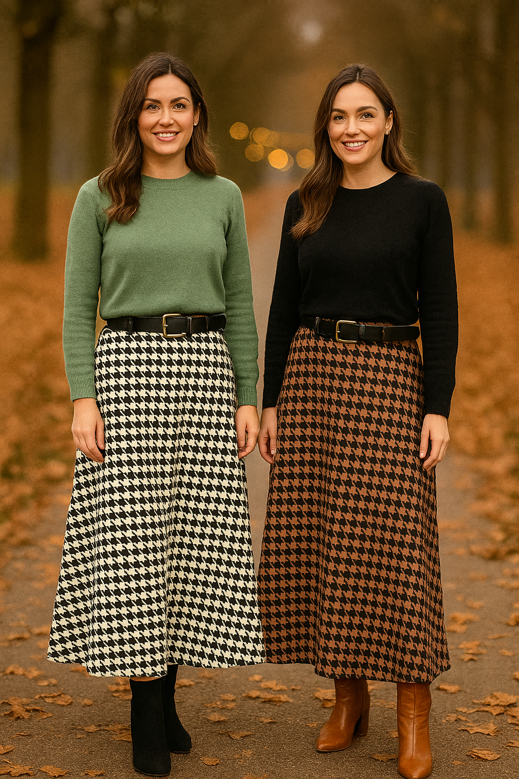 Dogtooth Check Suedette Midaxi Skirt - jqwholesale.com