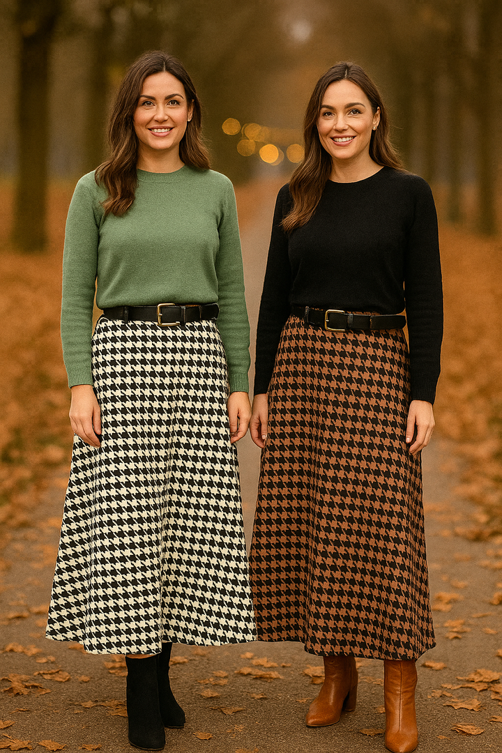 Dogtooth Check Suedette Midaxi Skirt - jqwholesale.com