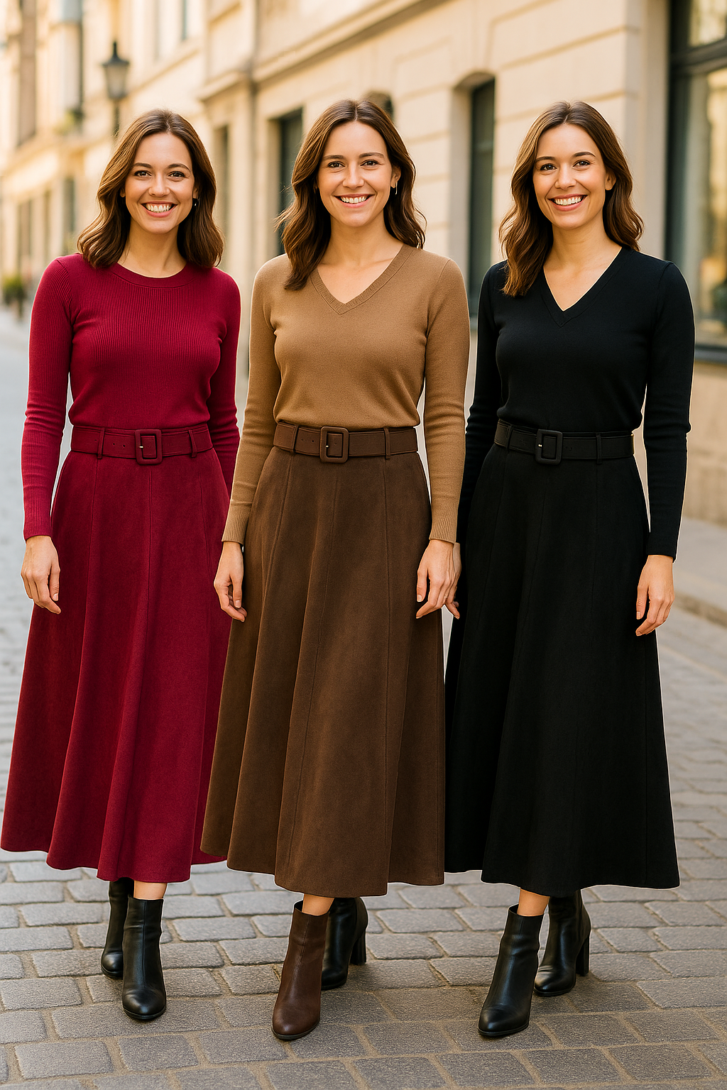 A-line Belted Suedette Midaxi Skirt - jqwholesale.com