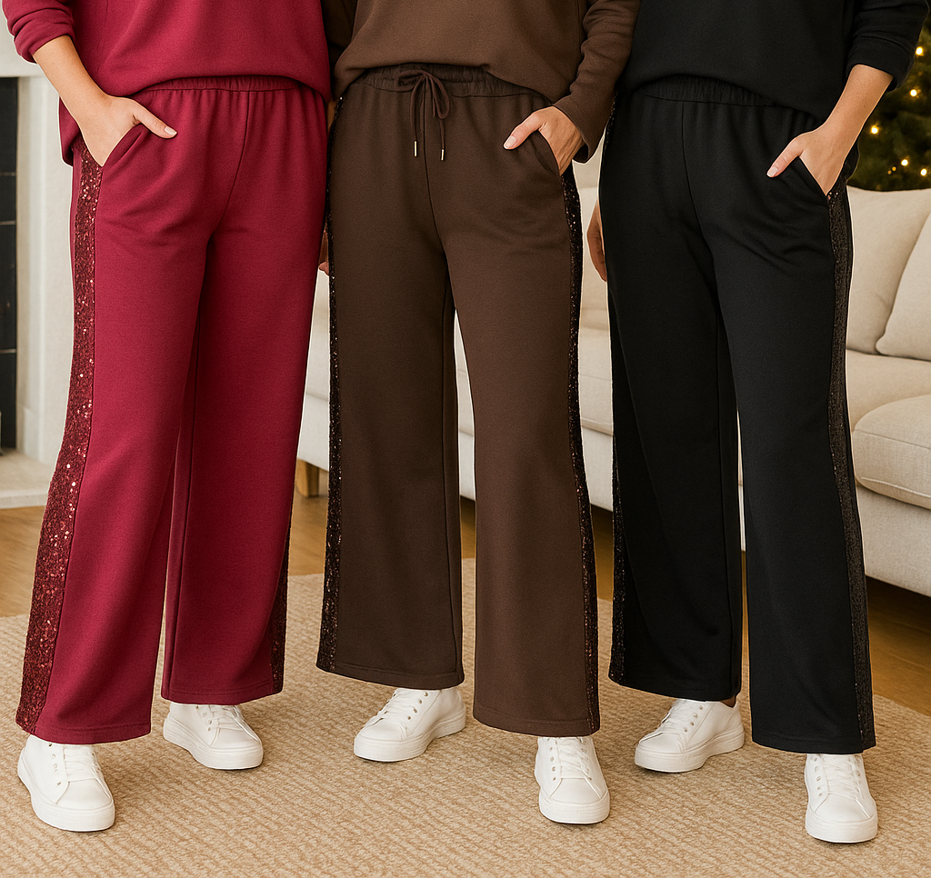 Sequin Side Trim scuba Wide Leg Scuba Trousers - jqwholesale.com