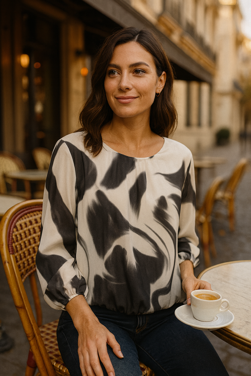 Marble Print Bubble hem blouse - jqwholesale.com