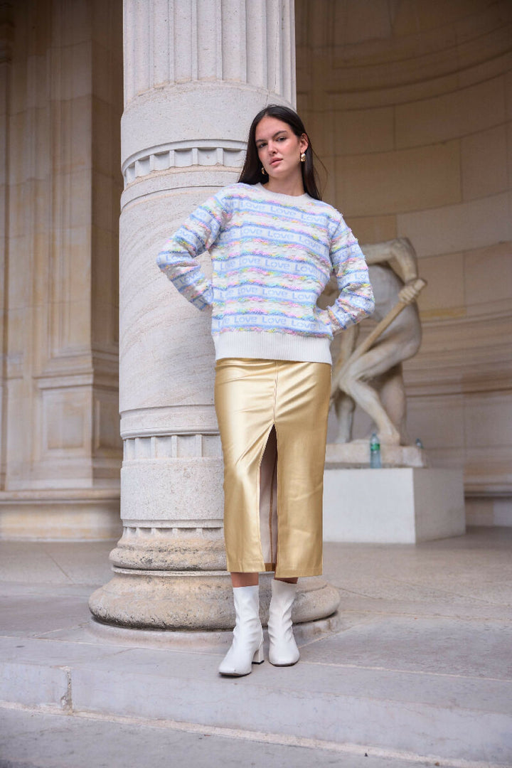 (5P.PACK) Gold faux leather pencil skirt - Gold