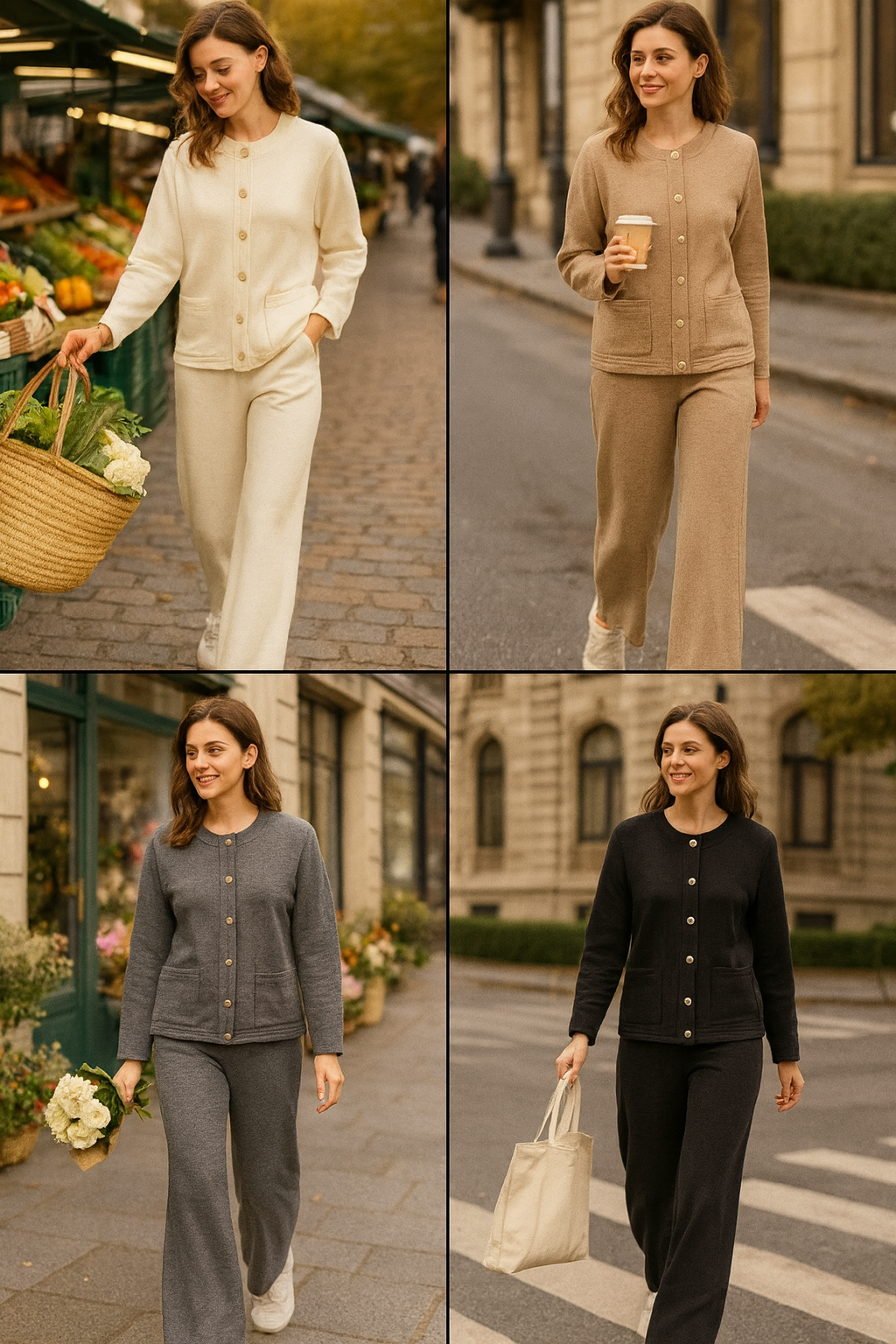 Gold Button Plain Two Piece Classic Coord Loungewear Set (2P.PACK)