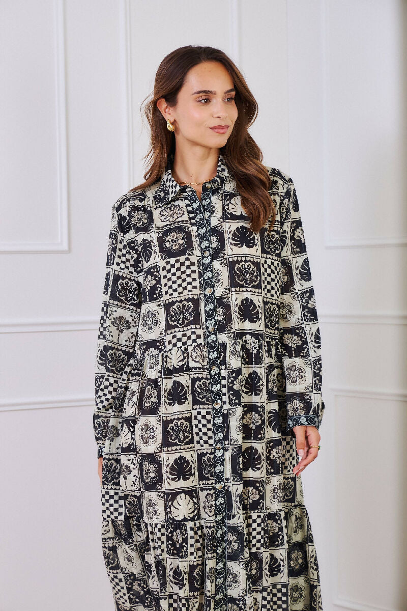 Mid-length cotton shirt dress - Black