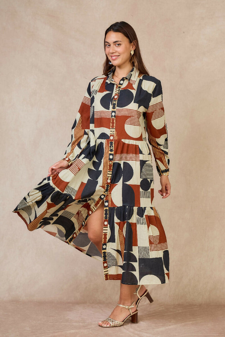 Mid-length bohemian cotton dress - Navy