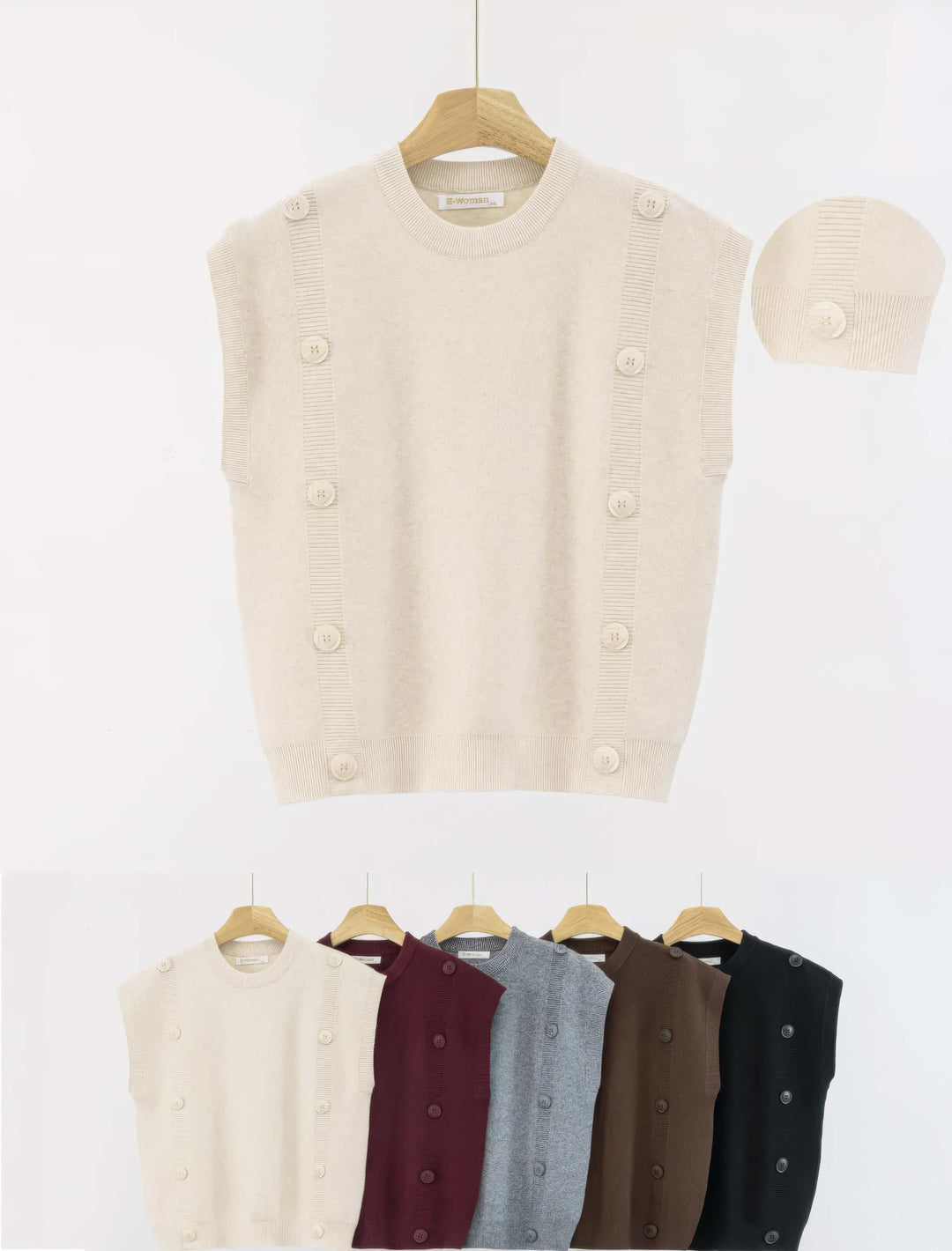 Crew Neck Buttoned Slipover Knit Vest (2p.pack)