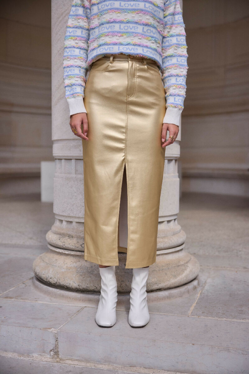 (5P.PACK) Gold faux leather pencil skirt - Gold