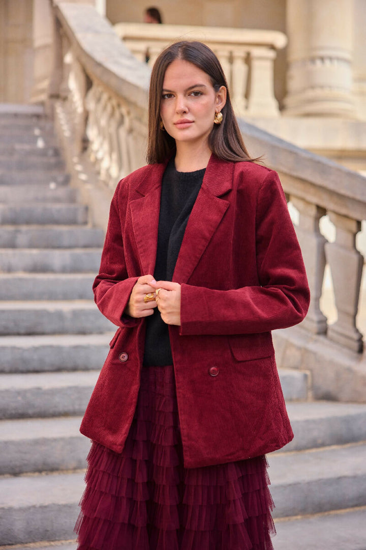 (3P.Pack) Corduroy blazer - Burdundy - jqwholesale.com