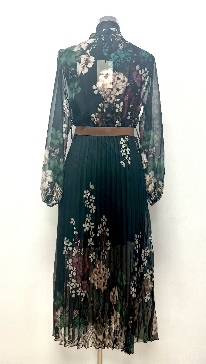 Pleated Long Floral Print Dress
