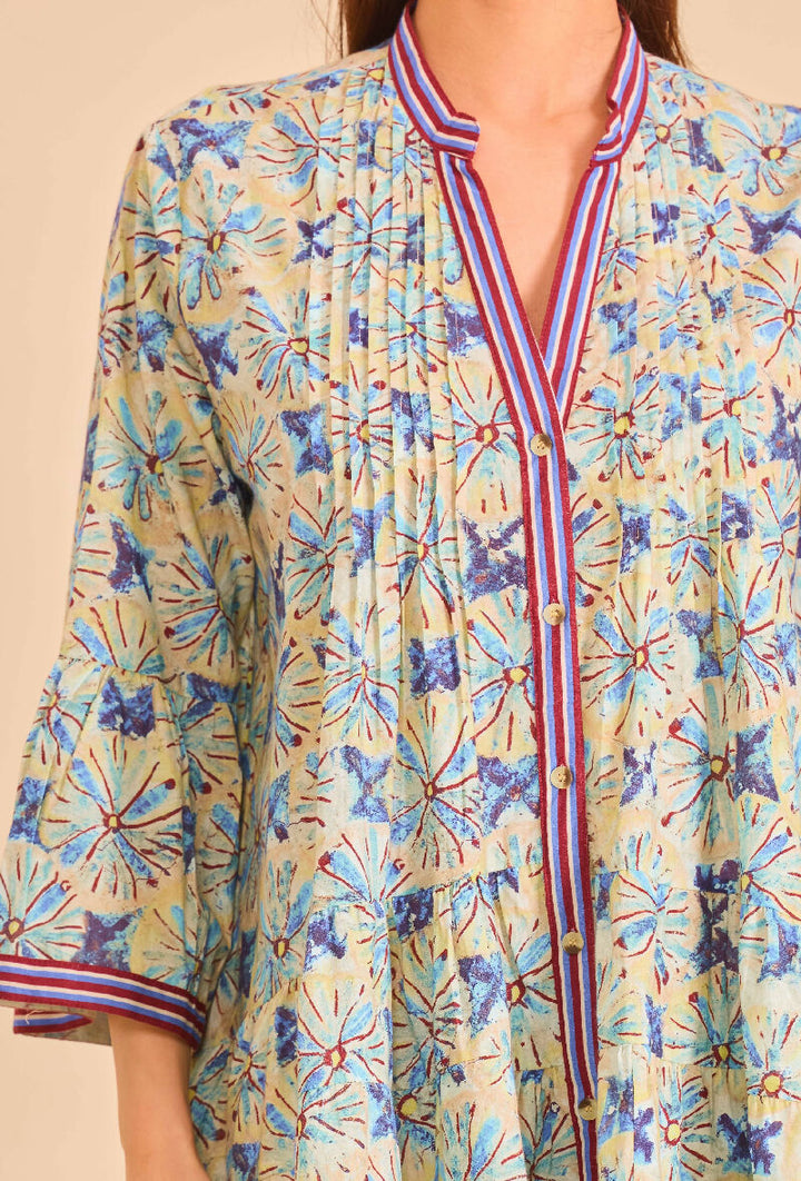 Short A-line dress in printed cotton- White