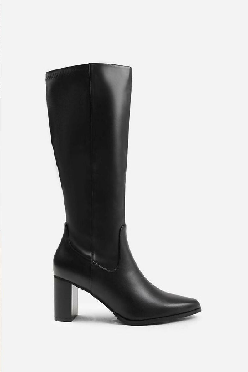 BLACK KNEE HIGH HEELED BOOT (PACK OF 12 PAIRS UK3-UK8) - jqwholesale.com