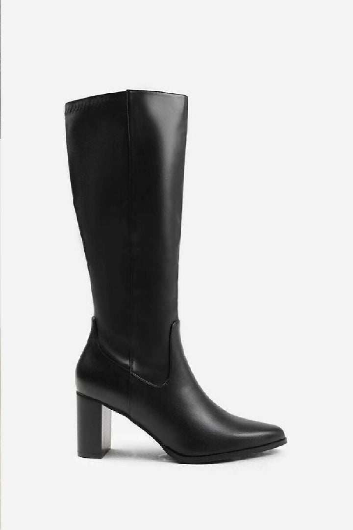 BLACK KNEE HIGH HEELED BOOT (PACK OF 12 PAIRS UK3-UK8) - jqwholesale.com