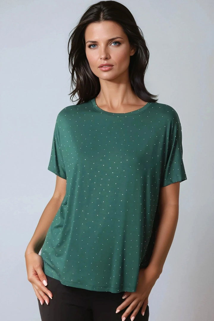 Green Embellished Round Neck T-Shirt - jqwholesale.com