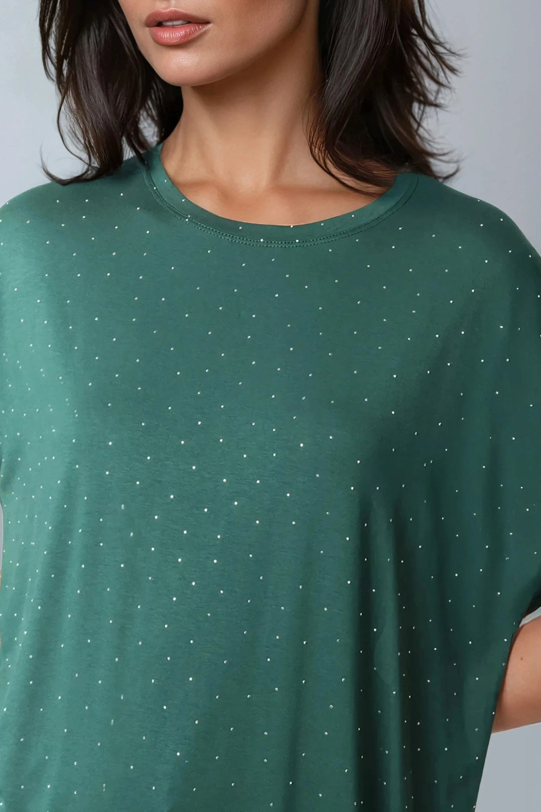 Green Embellished Round Neck T-Shirt - jqwholesale.com